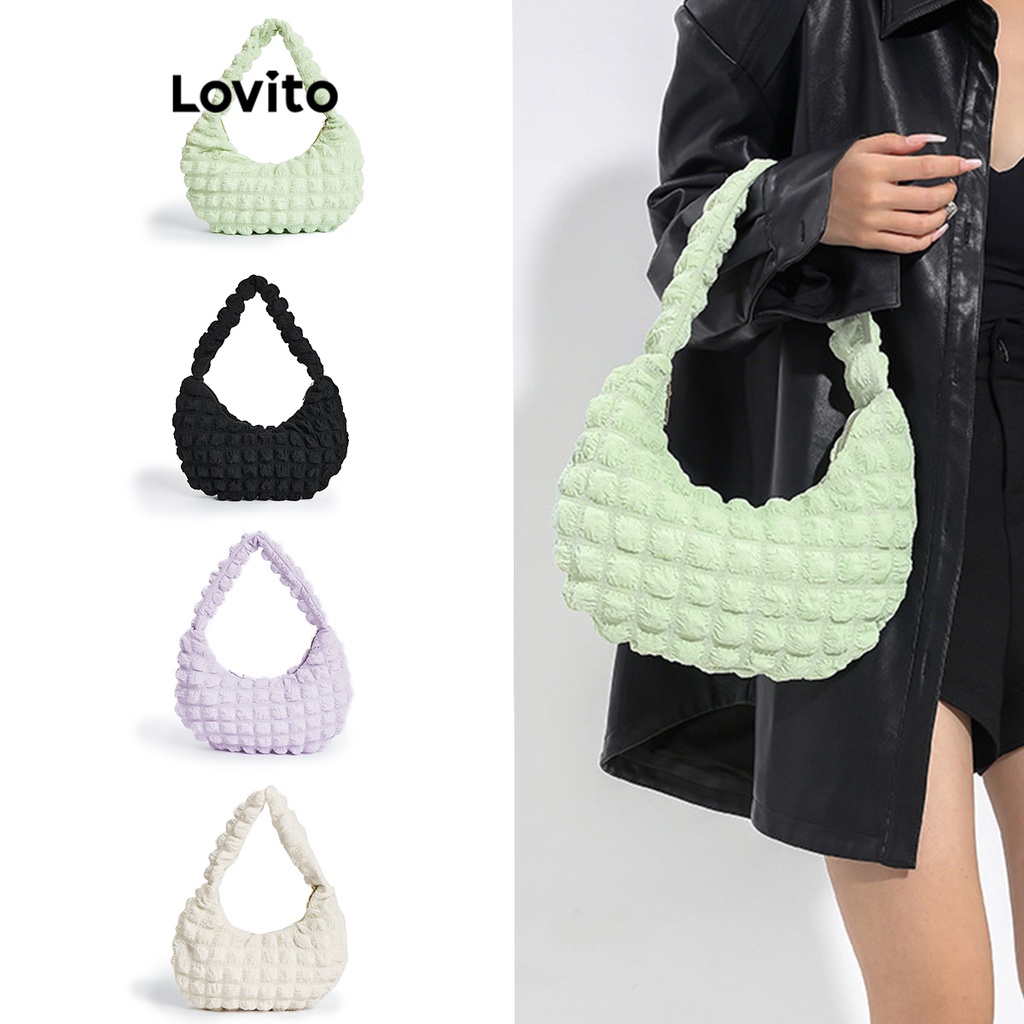 Lovito Casual Plain Basic Small Shoulder Bag for Women L69AD089 (White/Purple/Green/Black)
